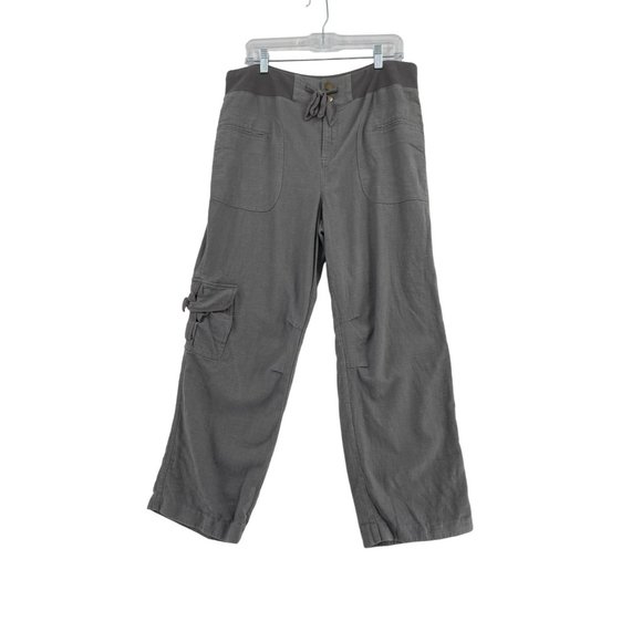 Soft Surroundings Wide Leg Cargo Pants Women's Size L Gray Weekend Linen Blend‎ - Picture 1 of 8